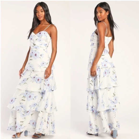 Lulu's White and Blue Floral Maxi Dress - Picture 1 of 3